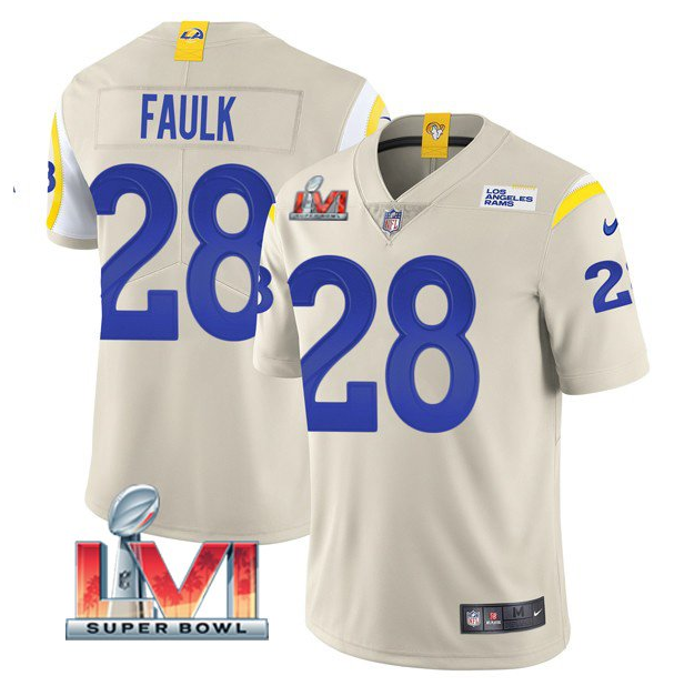 Personalized Men’s Los Angeles Rams #28 Marshall Faulk 2022 Bone Super Bowl LVI Limited Stitched Jersey