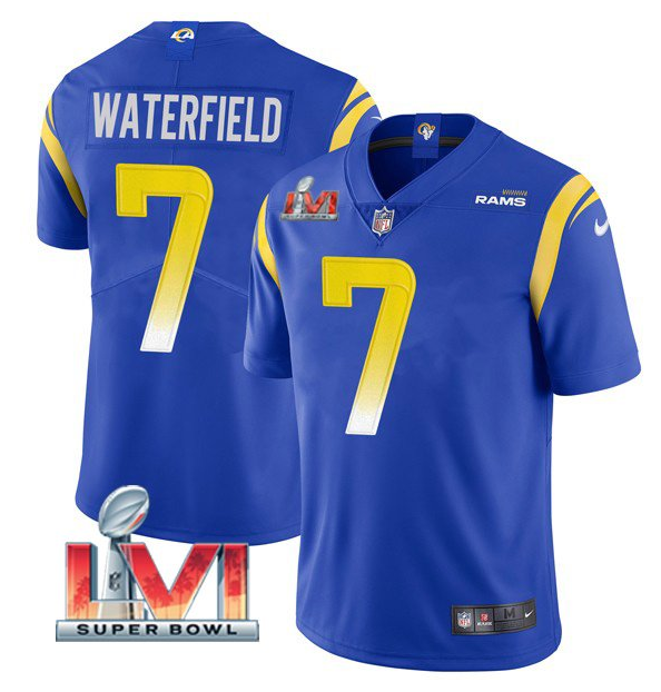 Personalized Men’s Los Angeles Rams #7 Bob Waterfield 2022 Royal Super Bowl LVI Limited Stitched Jersey