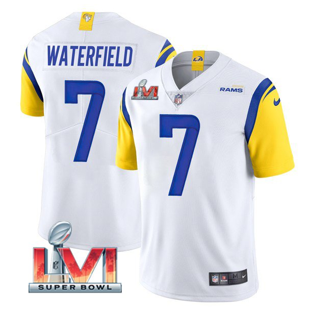 Personalized Men’s Los Angeles Rams #7 Bob Waterfield 2022 White Super Bowl LVI Limited Stitched Jersey
