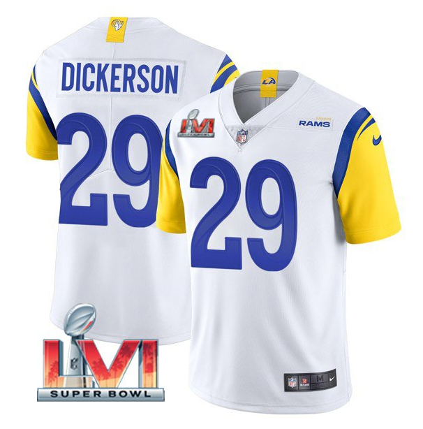 Personalized Men’s Los Angeles Rams #29 Eric Dickerson 2022 White Super Bowl LVI Limited Stitched Jersey