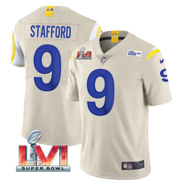 Personalized Men’s Los Angeles Rams #9 Matthew Stafford 2022 Bone Super Bowl LVI Limited Stitched Jersey