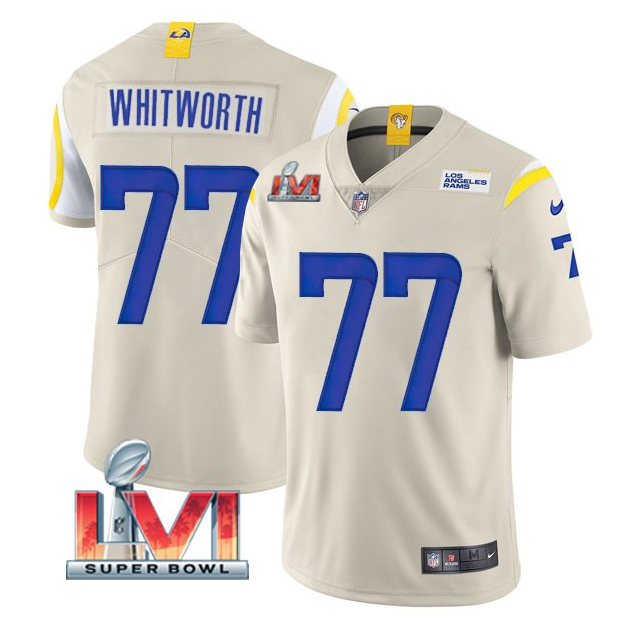 Personalized Men’s Los Angeles Rams #77 Andrew Whitworth 2022 Bone Super Bowl LVI Limited Stitched Jersey