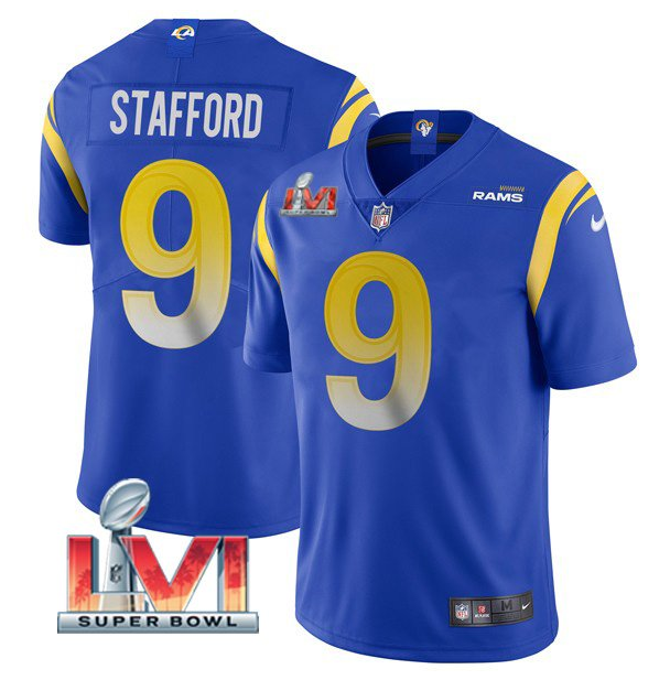 Personalized Men’s Los Angeles Rams #9 Matthew Stafford 2022 Royal Super Bowl LVI Limited Stitched Jersey