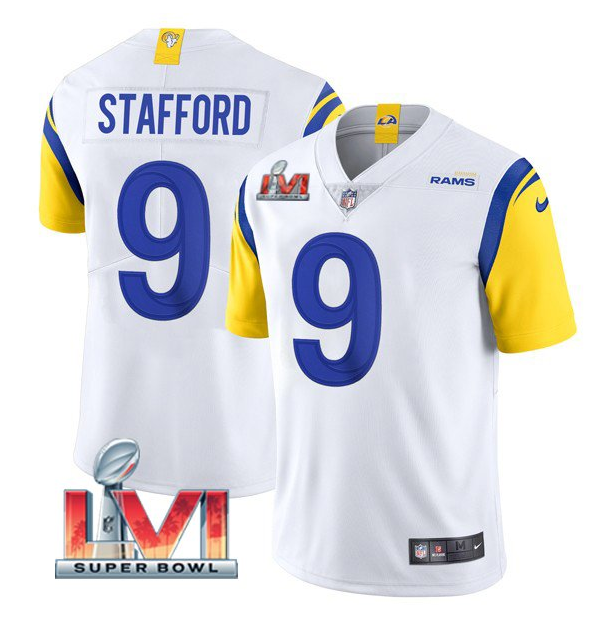 Personalized Men’s Los Angeles Rams #9 Matthew Stafford 2022 White Super Bowl LVI Limited Stitched Jersey