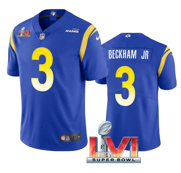 Personalized Men’s Los Angeles Rams #3 Odell Beckham Jr. 2022 Royal Super Bowl LVI Limited Stitched Jersey