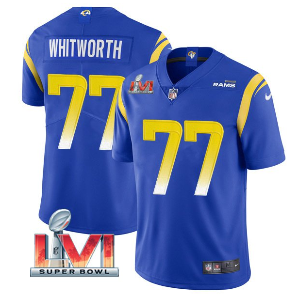 Personalized Men’s Los Angeles Rams #77 Andrew Whitworth 2022 Royal Super Bowl LVI Limited Stitched Jersey