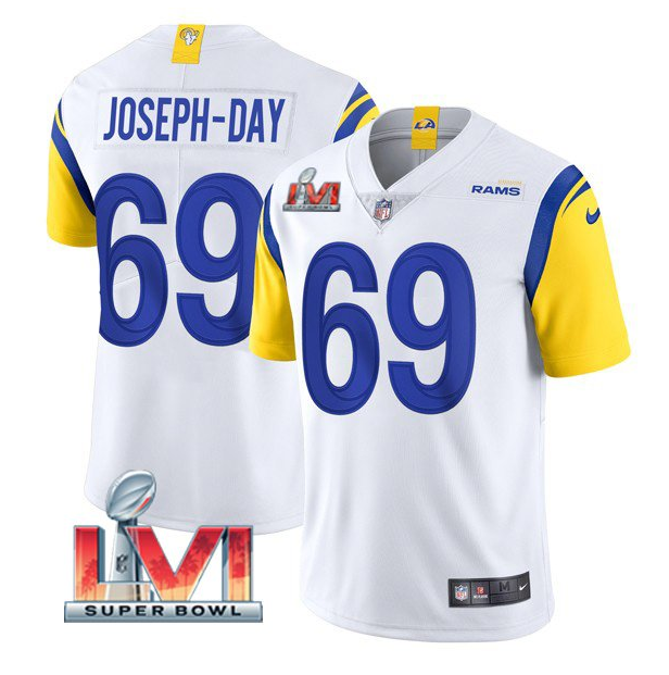 Personalized Men’s Los Angeles Rams #69 Sebastian Joseph-Day 2022 White Super Bowl LVI Limited Stitched Jersey