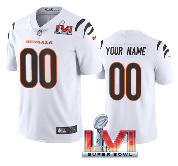 Personalized Men’s Cincinnati Bengals ACTIVE PLAYER 2022 White Super Bowl LVI Limited Stitched Jersey