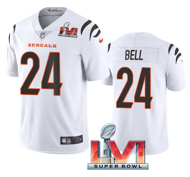 Personalized Men’s Cincinnati Bengals #24 Vonn Bell 2022 White Super Bowl LVI Limited Stitched Jersey