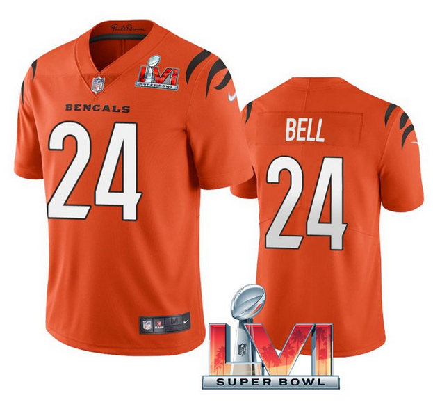 Personalized Men’s Cincinnati Bengals #24 Vonn Bell 2022 Orange Super Bowl LVI Limited Stitched Jersey