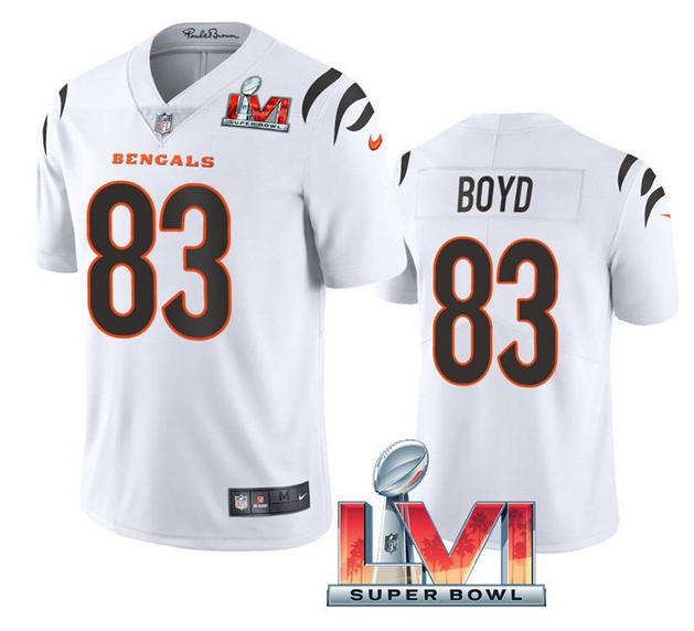 Personalized Men’s Cincinnati Bengals #83 Tyler Boyd 2022 White Super Bowl LVI Limited Stitched Jersey
