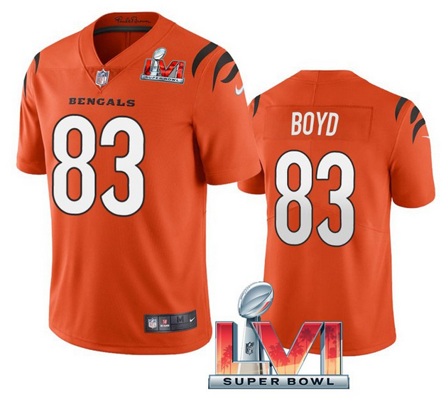 Personalized Men’s Cincinnati Bengals #83 Tyler Boyd 2022 Orange Super Bowl LVI Limited Stitched Jersey
