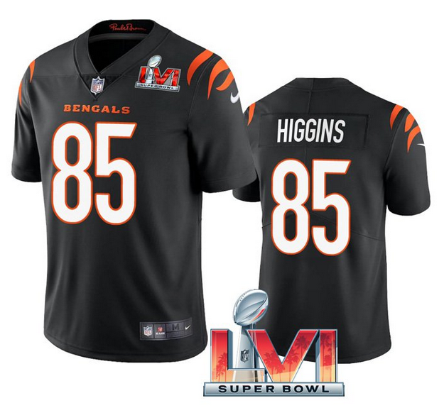 Personalized Men’s Cincinnati Bengals #85 Tee Higgins 2022 Black Super Bowl LVI Limited Stitched Jersey