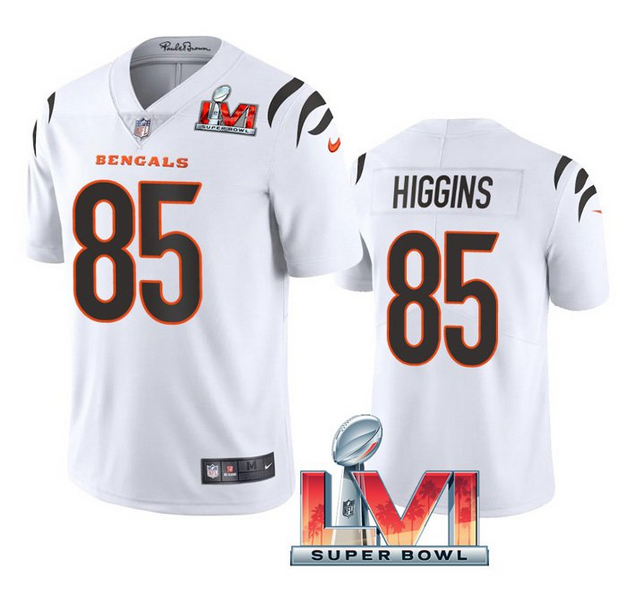 Personalized Men’s Cincinnati Bengals #85 Tee Higgins 2022 White Super Bowl LVI Limited Stitched Jersey