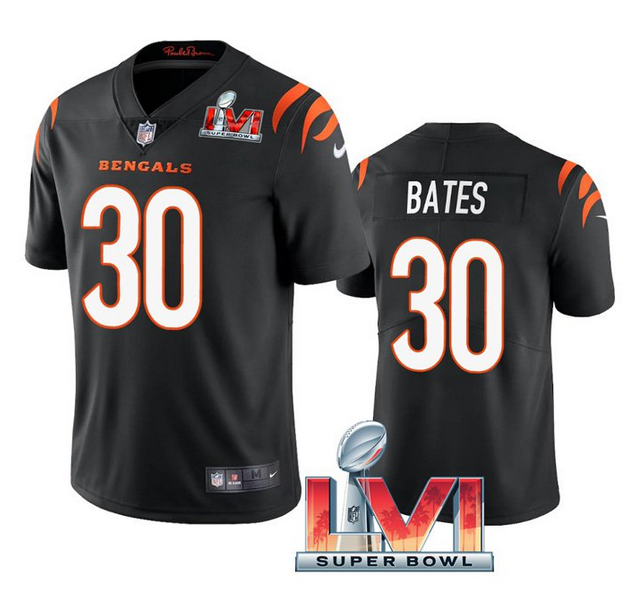 Personalized Men’s Cincinnati Bengals #30 Jessie Bates 2022 Black Super Bowl LVI Limited Stitched Jersey