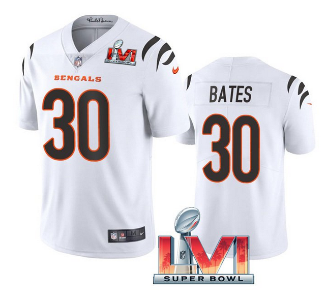 Personalized Men’s Cincinnati Bengals #30 Jessie Bates 2022 White Super Bowl LVI Limited Stitched Jersey