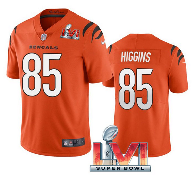 Personalized Men’s Cincinnati Bengals #85 Tee Higgins 2022 Orange Super Bowl LVI Limited Stitched Jersey