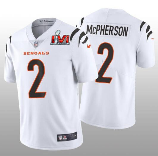 Personalized Men’s Cincinnati Bengals #2 Evan McPherson 2022 White Super Bowl LVI Limited Stitched Jersey