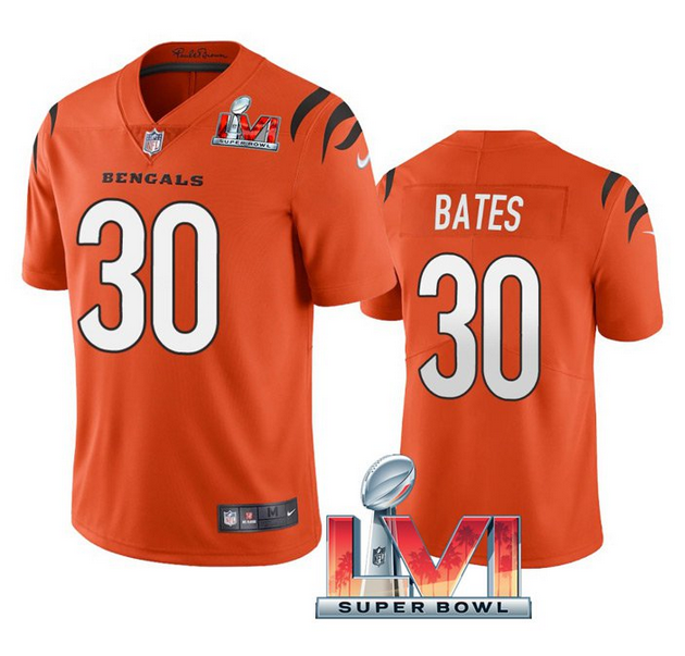Personalized Men’s Cincinnati Bengals #30 Jessie Bates 2022 Orange Super Bowl LVI Limited Stitched Jersey