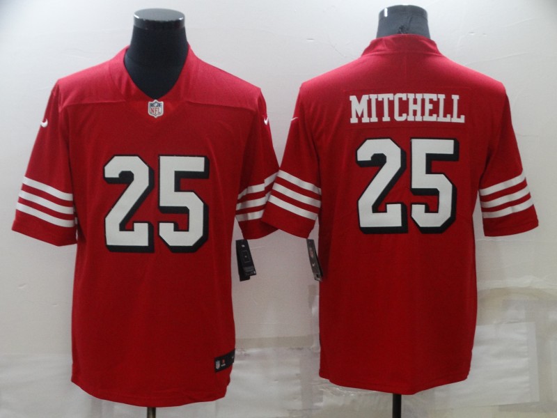 Personalized 49ers 25 Elijah Mitchell Red Color Rush Limited Jersey