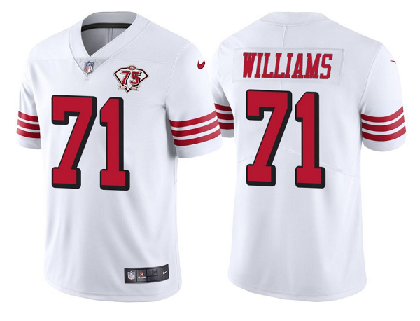 Personalized Men’s San Francisco 49ers #71 Trent Williams White 75th Anniversary Untouchable Limited Stitched Jersey