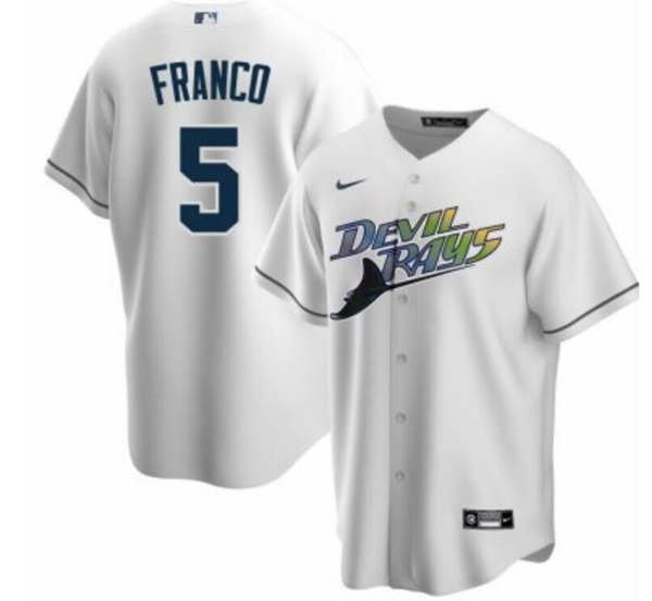 Personalized Men’s Tampa Bay Devil Rays #5 Wander Franco White Cool Base Stitched Jersey