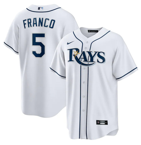 Personalized Men’s Tampa Bay Rays #5 Wander Franco White Cool Base Stitched Baseball Jersey