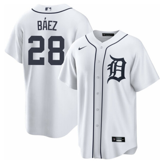 Personalized Men’s Detroit Tigers #28 Javier Báez White Cool Base Stitched Jersey