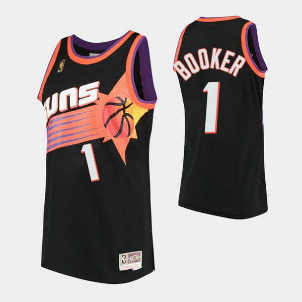 Personalized Men’s Phoenix Suns #1 Devin Booker Black Throwback Stitched Jersey