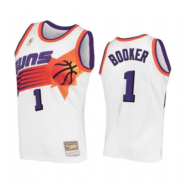 Personalized Men’s Phoenix Suns #1 Devin Booker White Throwback Stitched Jersey