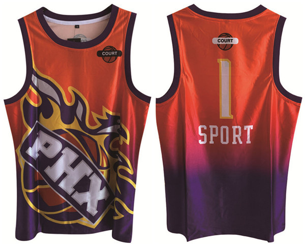 Personalized Men’s Phoenix Suns#1 Devin Booker Purplev Orange Print Basketball Jersey