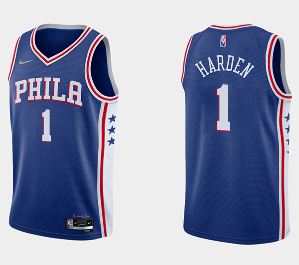 Personalized Men’s Philadelphia 76ers #1 James Harden Royal Icon Edition Swingman Stitched Jersey