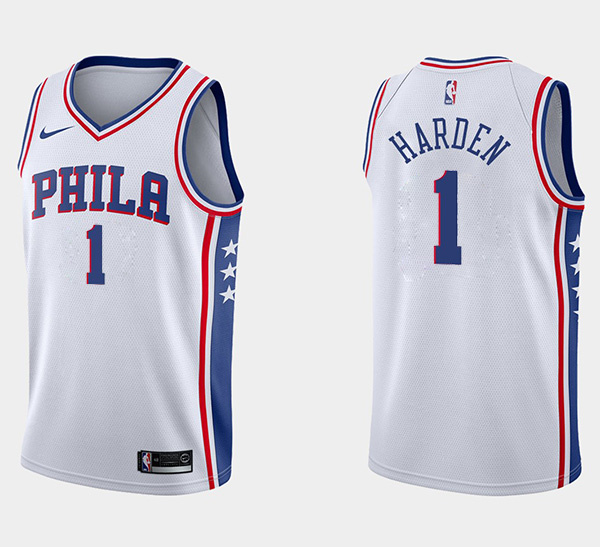 Personalized Men’s Philadelphia 76ers #1 James Harden White Association Edition Swingman Stitched Jersey