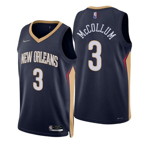 Personalized Men’s New Orleans Pelicans #3 C.J. McCollum Navy Icon Edition Stitched Jersey