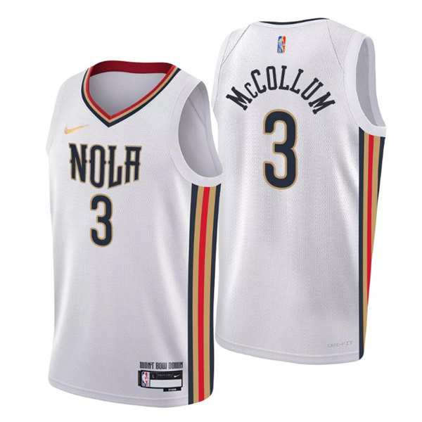 Personalized Men’s New Orleans Pelicans #3 C.J. McCollum 2021 22 White City Edition 75th Anniversary Stitched Jersey