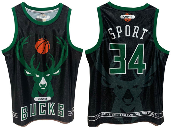 Personalized Men’s Milwaukee Bucks #34 Giannis Antetokounmpo Black Print Basketball Jersey