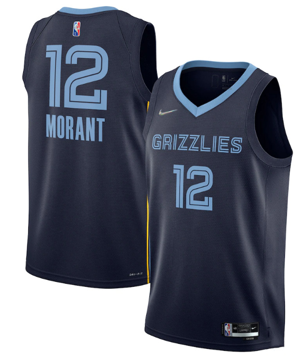 Personalized Men’s Memphis Grizzlies #12 Ja Morant 75th Anniversary 2021 Navy Swingman Stitched Jersey