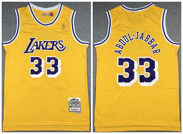 Personalized Men’s Los Angeles Lakers #33 Kareem Abdul-Jabbar Yellow Hardwood Classics Throwback Stitched Jersey