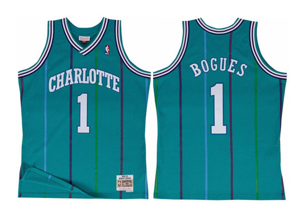 Personalized Men’s Charlotte Hornets #1 Muggsy Bogues Aqua Throwback Stitched Jersey