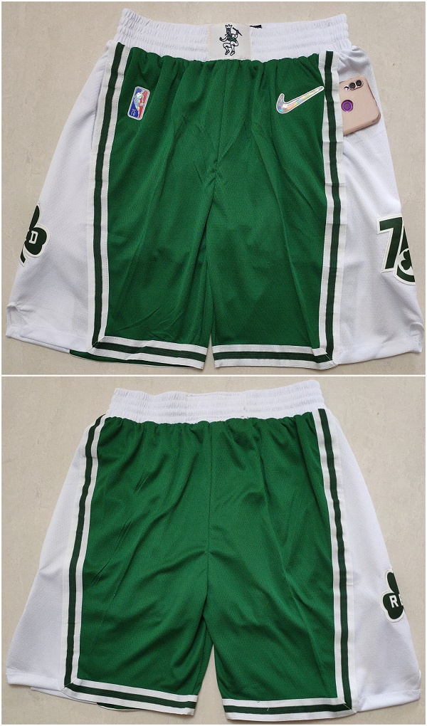 Personalized Men’s Boston Celtics Green White 75th Anniversary Shorts (Run Small)