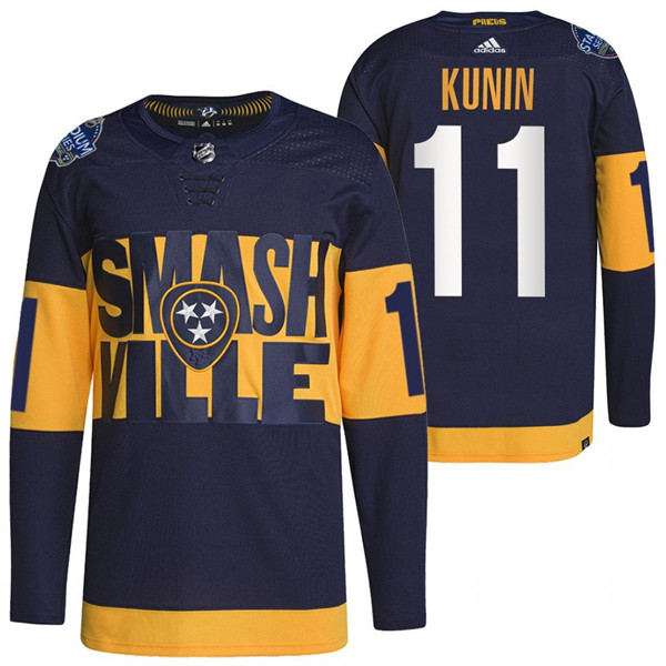 Personalized Men’s Nashville Predators #11 Luke Kunin 2022 Navy Stadium Series Breakaway Player Stitched Jersey