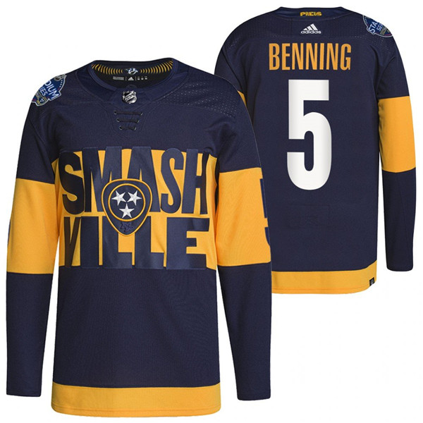 Personalized Men’s Nashville Predators #5 Matt Benning 2022 Navy Stadium Series Breakaway Player Stitched Jersey