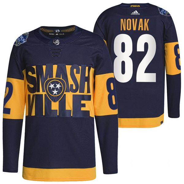 Personalized Men’s Nashville Predators #82 Tommy Novak 2022 Navy Stadium Series Breakaway Player Stitched Jersey