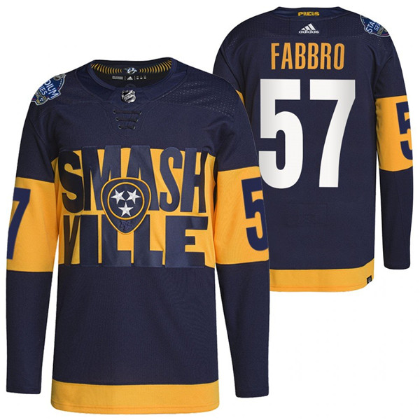 Personalized Men’s Nashville Predators #57 Dante Fabbro 2022 Navy Stadium Series Breakaway Player Stitched Jersey