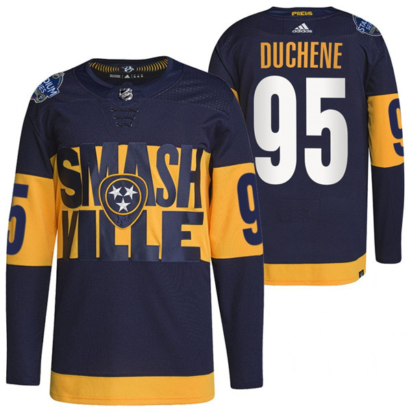 Personalized Men’s Nashville Predators #95 Matt Duchene 2022 Navy Stadium Series Breakaway Player Stitched Jersey