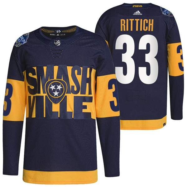 Personalized Men’s Nashville Predators #33 David Rittich 2022 Navy Stadium Series Breakaway Player Stitched Jersey