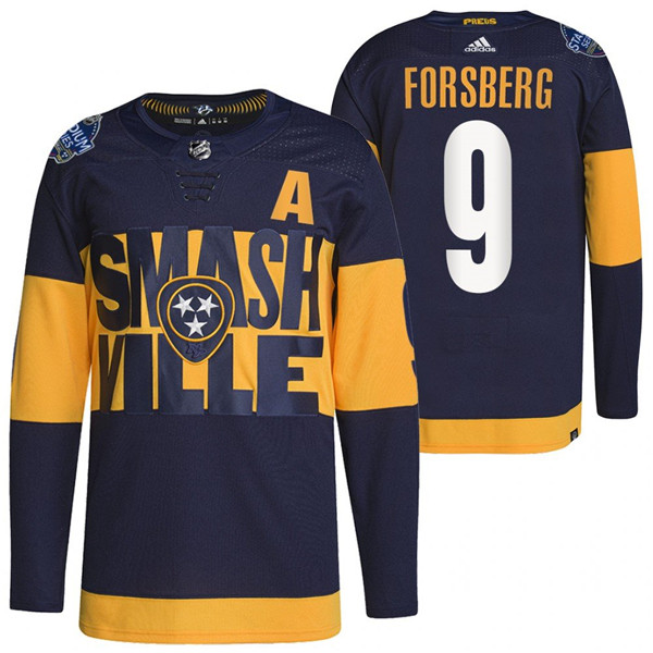 Personalized Men’s Nashville Predators #9 Filip Forsberg 2022 Navy Stadium Series Breakaway Player Stitched Jersey