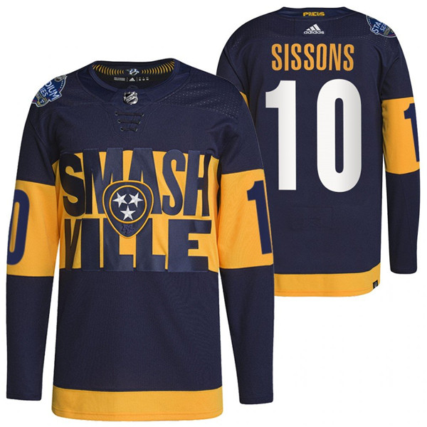 Personalized Men’s Nashville Predators #10 Colton Sissons 2022 Navy Stadium Series Breakaway Player Stitched Jersey