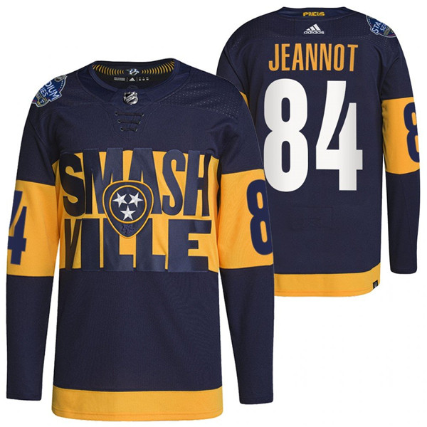 Personalized Men’s Nashville Predators #84 Tanner Jeannot 2022 Navy Stadium Series Breakaway Player Stitched Jersey