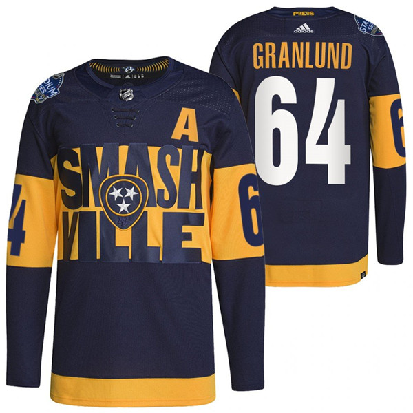 Personalized Men’s Nashville Predators #64 Mikael Granlund 2022 Navy Stadium Series Breakaway Player Stitched Jersey